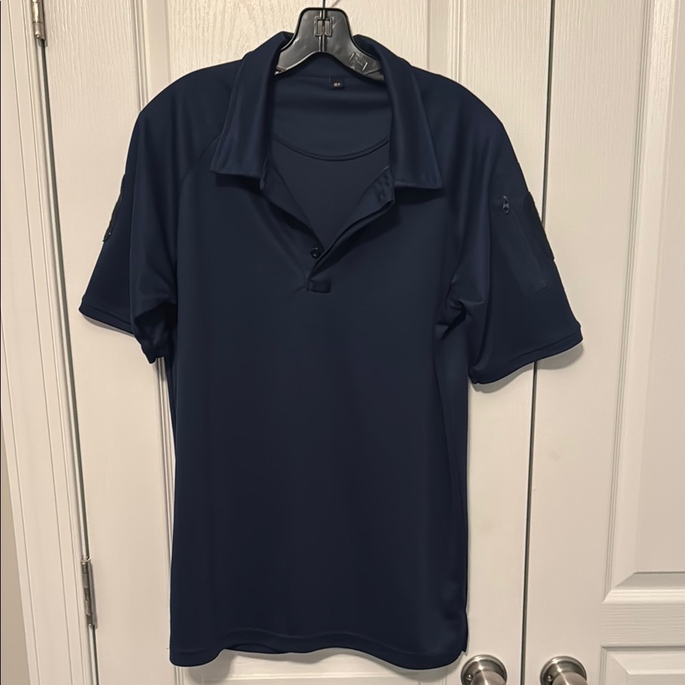 Men's Navy Short-Sleeve Performance Polo with Sleeves for Patches